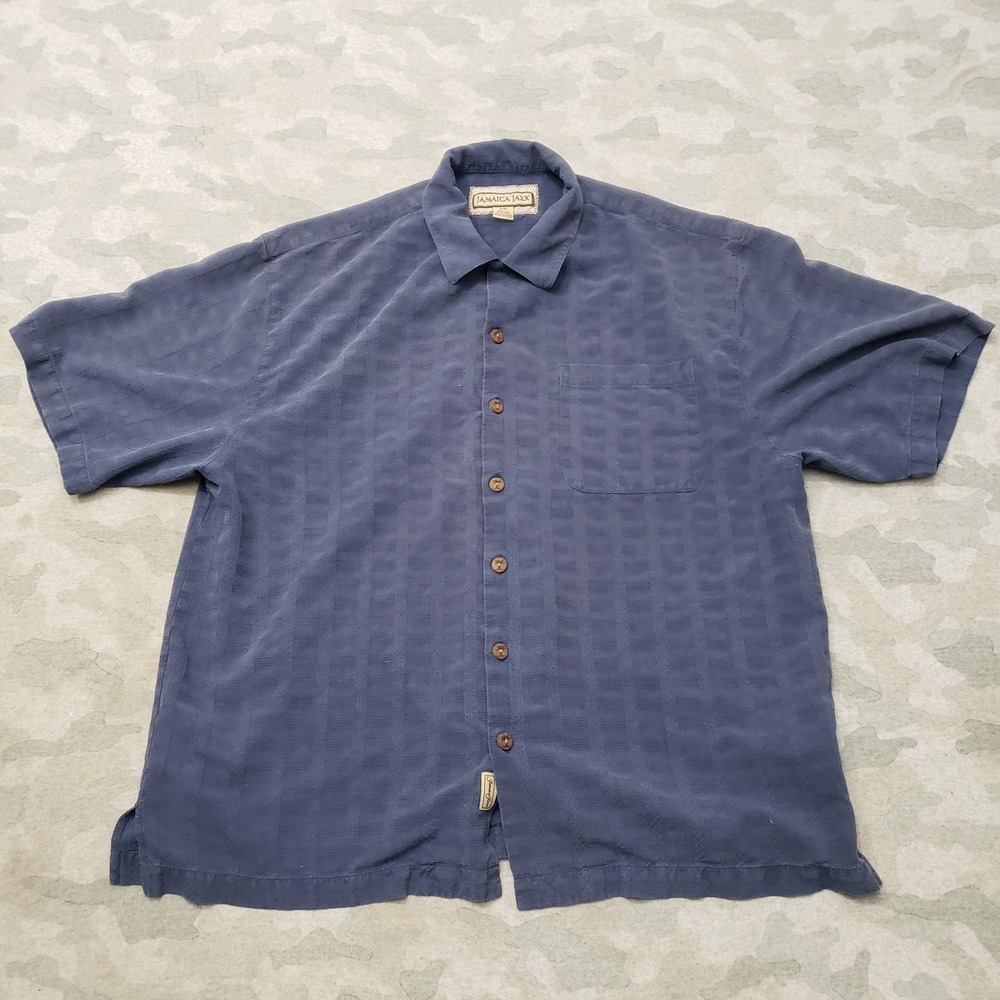 Jamaica Jaxx Shirt Mens Large Blue Silk Tropical Short Sleeve  Button-Up Beach